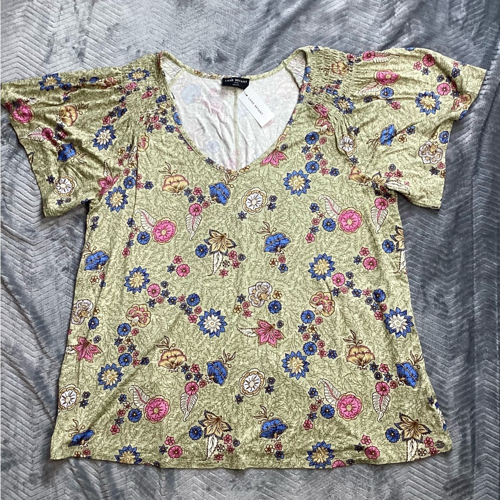 NWT Lane Bryant Smocked Shoulder‎ V-neck Floral Blouse 18/20